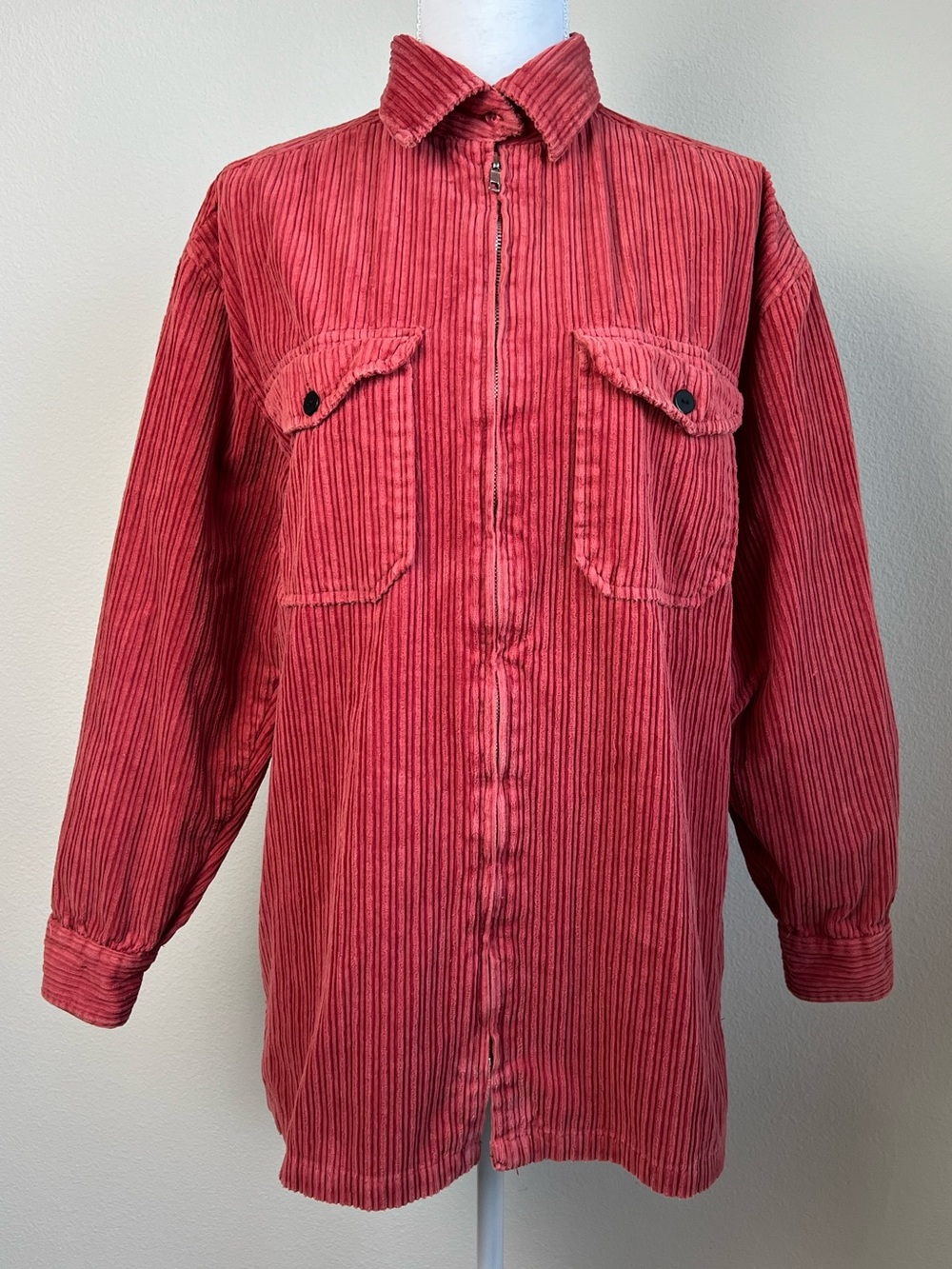 VTG At Last Corduroy Utility Jacket Coral Pink Grunge‎ Skater Workwear Shacket